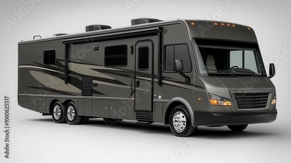 Fototapeta an rv parked in a serene natural setting isolated on a clean white background showcasing travel and adventure encapsulating the freedom of the open road and outdoor exploration