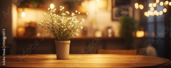 Fototapeta Cozy Winter Table Setting with Soft Bokeh Lights and Warm Decor, Perfect for a Romantic Dinner or Holiday Gathering