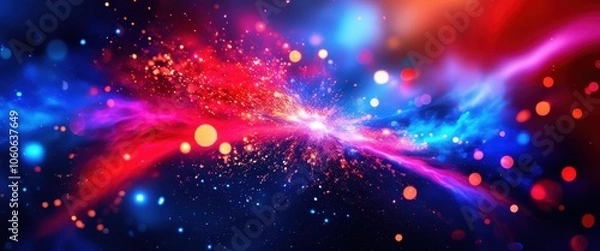 Obraz Cosmic explosion, vibrant nebula, red and blue space clouds, interstellar dust, celestial burst, starry background, galaxy formation, cosmic energy, deep space, astronomical phenomenon, colorful cosmo