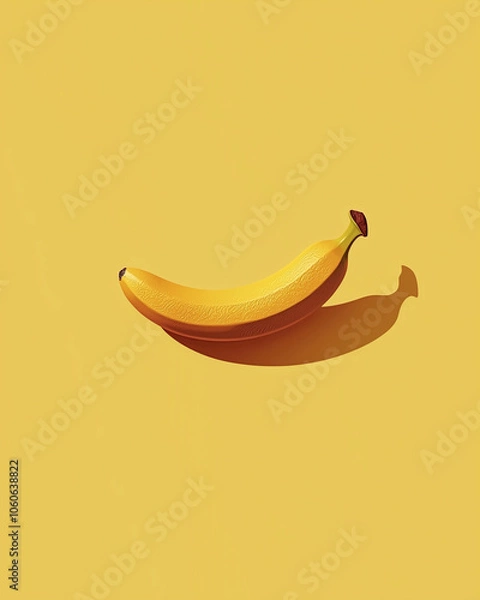 Fototapeta Playful retro-style banana on a solid yellow background, simple and bold.