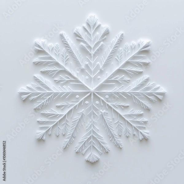 Obraz Delicate white paper-cut snowflake with intricate pine-branch patterns and a symmetrical design on a soft background, capturing the essence of winter beauty and minimalist decor.