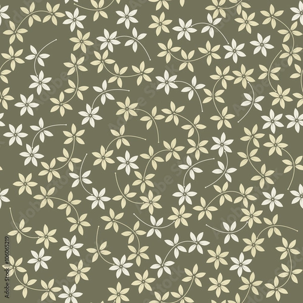 Obraz Spring seamless pattern with decorative flowers and leaves on gr