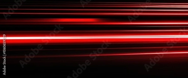 Fototapeta Abstract, horizontal red light streaks, black background, motion blur, neon glow, futuristic, dynamic, high contrast, minimalist, sleek design, speed effect, digital art, sci-fi aesthetic, energy line