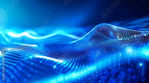 Obraz A beautiful abstract wave technology background with blue light digital effects, representing a corporate concept.