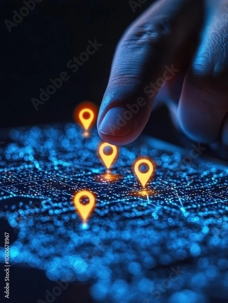 Obraz Local SEO Specialist Hand Highlighting Map Locations