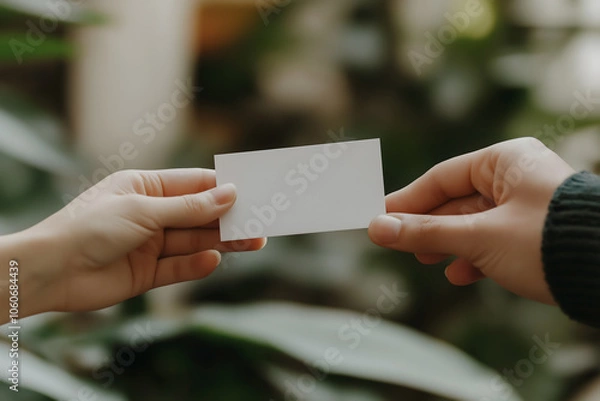 Obraz Two hands holding a blank card, symbolizing message or communication