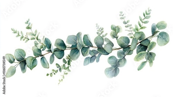 Obraz A watercolor painting of a eucalyptus branch with delicate leaves, perfect for adding a touch of nature to your designs.