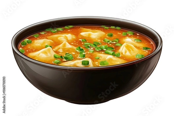 Fototapeta Wonton soup with green onions, PNG isolated on transparent background, white background.
