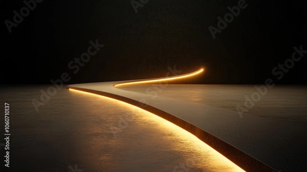 Fototapeta sleek race track illuminated by warm light, leading to finish line, creates dramatic and inviting atmosphere. smooth surface and gentle curves enhance sense of motion and excitement