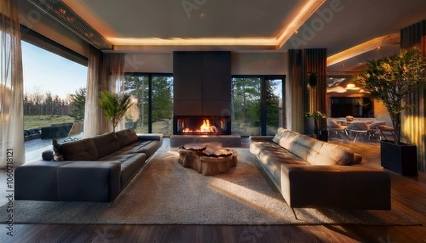 Fototapeta 별장의 벽난로가 따뜻한 느낌을 준다