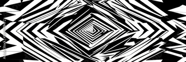 Fototapeta Op art, geometric patterns, black and white, abstract design, concentric squares, diagonal lines, hypnotic illusion, high contrast, symmetrical composition, optical illusion, tessellation, graphic art