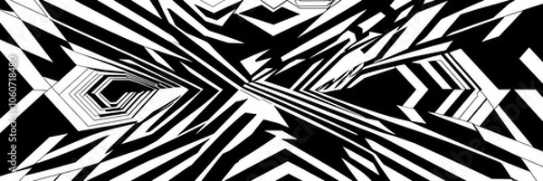 Fototapeta Op art, geometric patterns, black and white, abstract design, concentric squares, diagonal lines, hypnotic illusion, high contrast, symmetrical composition, optical illusion, tessellation, graphic art