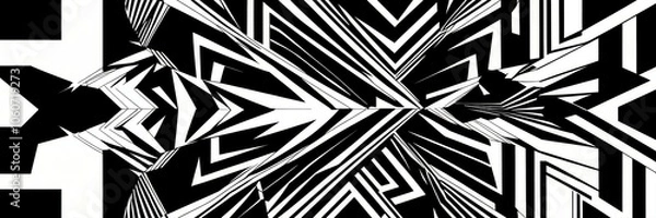 Fototapeta Op art, geometric patterns, black and white, abstract design, concentric squares, diagonal lines, hypnotic illusion, high contrast, symmetrical composition, optical illusion, tessellation, graphic art