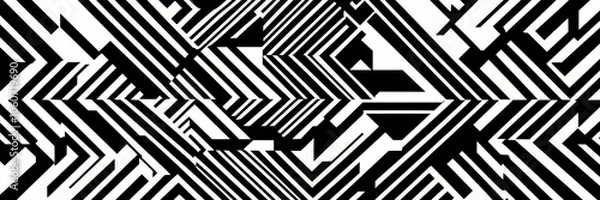 Fototapeta Op art, geometric patterns, black and white, abstract design, concentric squares, diagonal lines, hypnotic illusion, high contrast, symmetrical composition, optical illusion, tessellation, graphic art