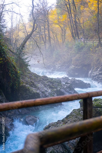 Obraz gorge with a river in the mountains, blue water, blue river, waterfalls, rocks and mountains