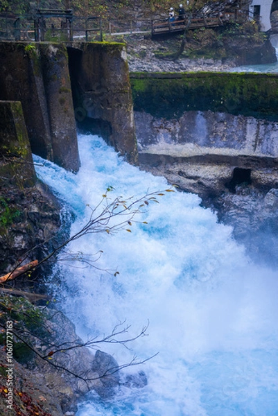 Obraz gorge with a river in the mountains, blue water, blue river, waterfalls, rocks and mountains