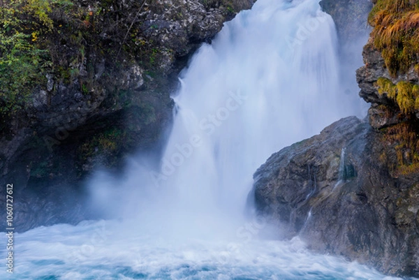 Obraz Waterfall in the nature, mountains, fall, Mountain river gorge