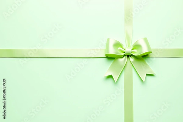 Fototapeta festive background a bow with a ribbon on a light green background