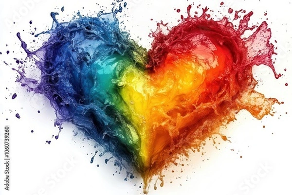 Fototapeta colorful heart design made of splashes in an lgbtq rainbow theme against a white background radiating inclusivity love and creativity in a vibrant artistic expression
