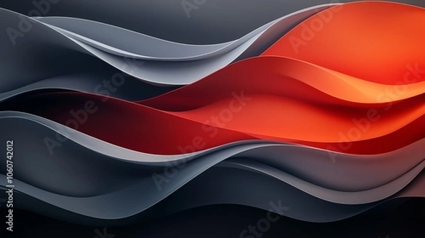 Fototapeta Abstract wave forms in red, gray, and black create a dynamic and modern background for design projects.