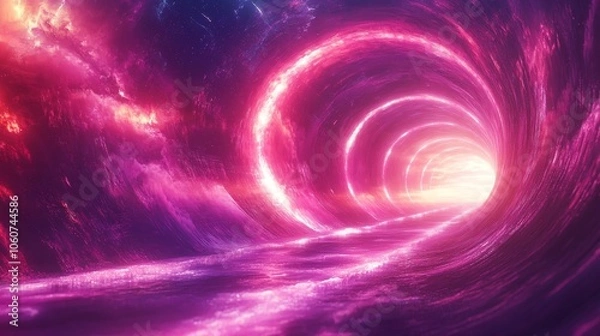 Fototapeta A pink tunnel with a bright light shining through it