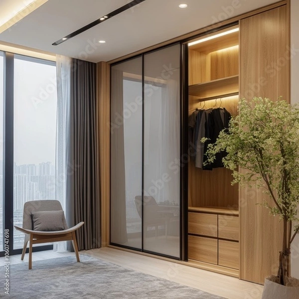 Obraz Modern Minimalist Closet Design with Sliding Glass Doors