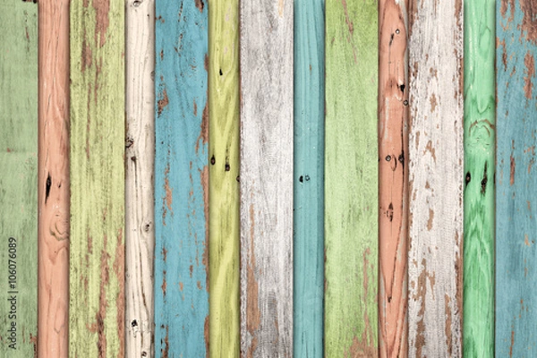 Fototapeta Vintage wood background with peeling paint.