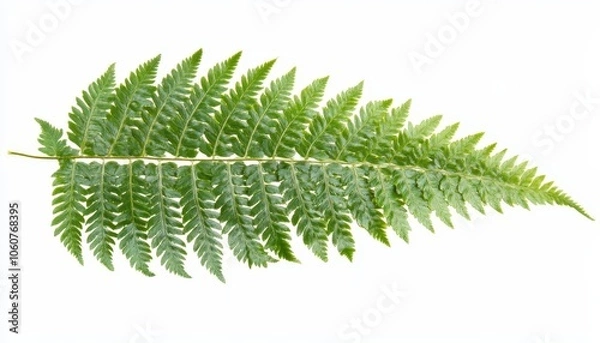 Fototapeta Green fern leaf isolated on white background with detailed side view of foliage