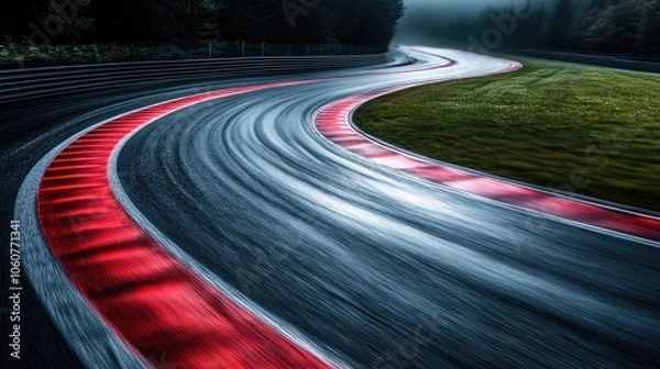 Fototapeta Curvy Race Track with Motion Blur, Capturing the Dynamic Speed and Movement of a High-Performance Racing Circuit, Perfect for Automotive, Motorsport, and Racing-Themed Concepts, Ideal for Microstock U