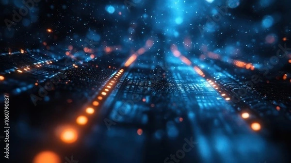 Fototapeta digital film strip background in shades of blue and black evoking the cinematic feel featuring camera reels and production frames ideal for entertainment industry visuals