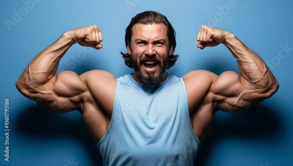 Obraz Muskularny mężczyzna napinający bicepsy