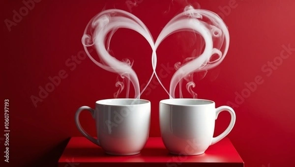 Obraz Dwie filiżanki z łączącą się parą
