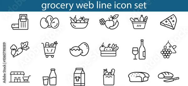 Fototapeta Grocery Web Line Icon Set Food Shopping Store