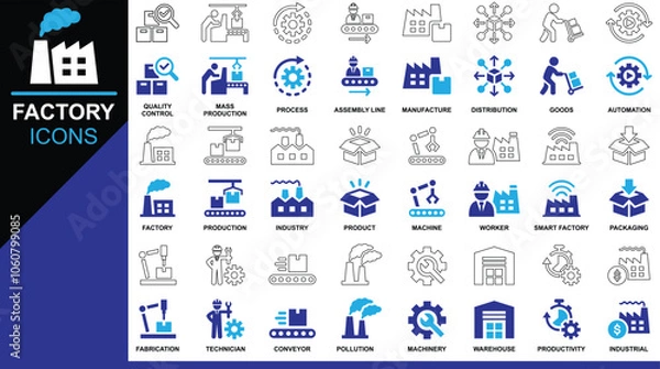 Fototapeta FACTORY ICONS VECTOR DESIGN WITH OUTLINE ILLUSTRATION.