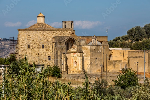 Fototapeta Abandoned ruins of the ghost town of Craco. A city abandoned due to an earthquake in the late 20th century. Province of Matera, Basilicata, Italy
