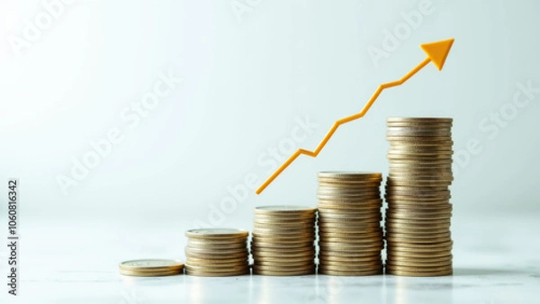 Fototapeta Stacks of coins with an upward growth trend.