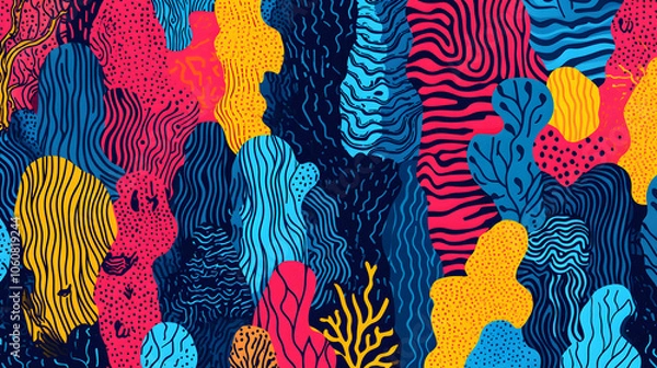 Fototapeta Vibrant abstract pattern with various organic shapes and bold colors