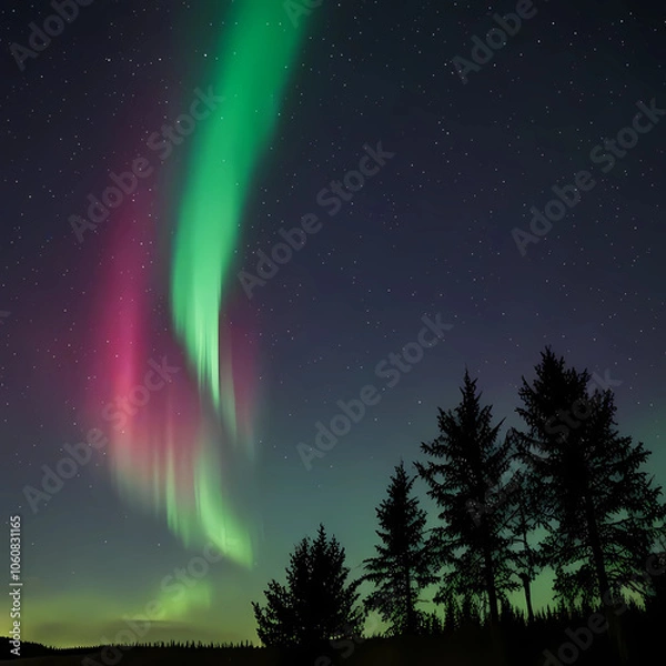 Obraz Northern lights in the night sky, beautiful night with stars, aurora borealis.