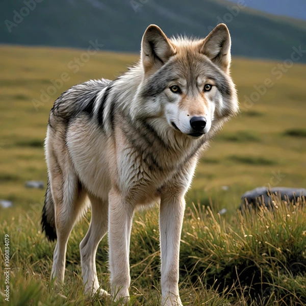 Obraz Gray wolf (Canis lupus) standing in the wild
