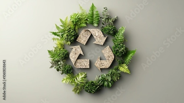 Fototapeta Green technology icon made of forest textures, symbolizing carbon reduction goals, ecodesign