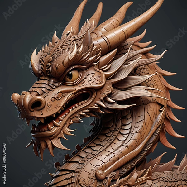 Obraz Close up bronze chinese dragon statue head