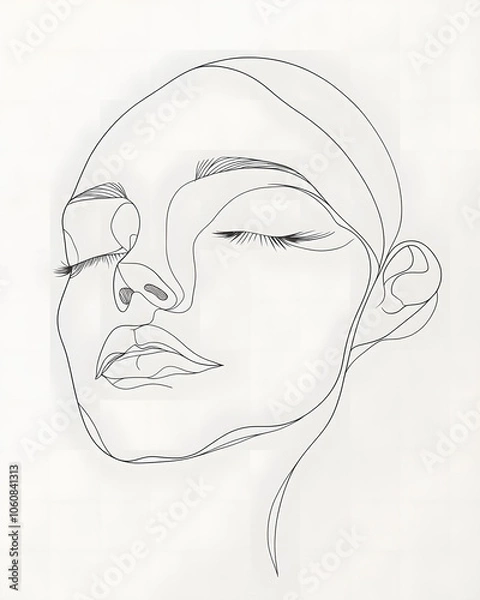 Fototapeta A simple line drawing of a woman's face with her eyes closed.