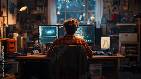 Fototapeta Gamer and Streamer Setup: Engaging Game Streaming Experience with High-Quality Gear, Real-Time Interaction, and Immersive Gameplay