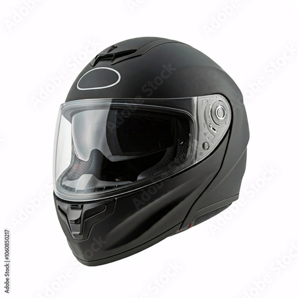 Obraz black motorcycle helmet with clear visor on white background