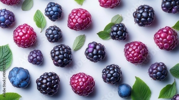 Fototapeta falling blackberry isolated on white background showcasing vibrant color and texture ideal for illustrating freshness and natural beauty in a simple yet striking way