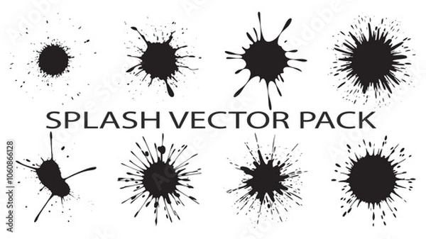 Fototapeta A collection of eight unique black ink splatter designs, perfect for adding creative texture and grunge elements to digital or print projects.