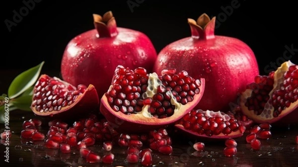 Fototapeta A close up of a bowl of red pomegranates