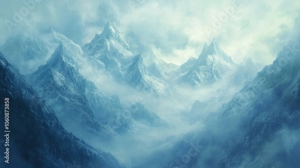 Fototapeta Majestic Snow-Capped Mountains in Misty Landscape