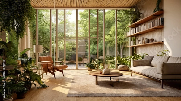 Fototapeta 3D render home & garden concept, Home and Garden Embracing the Timeless Elegance and creating a Harmonious Fusion of Indoor