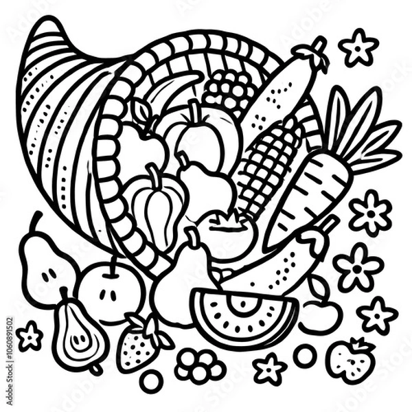 Fototapeta Simple cornucopia coloring page for Thanksgiving
